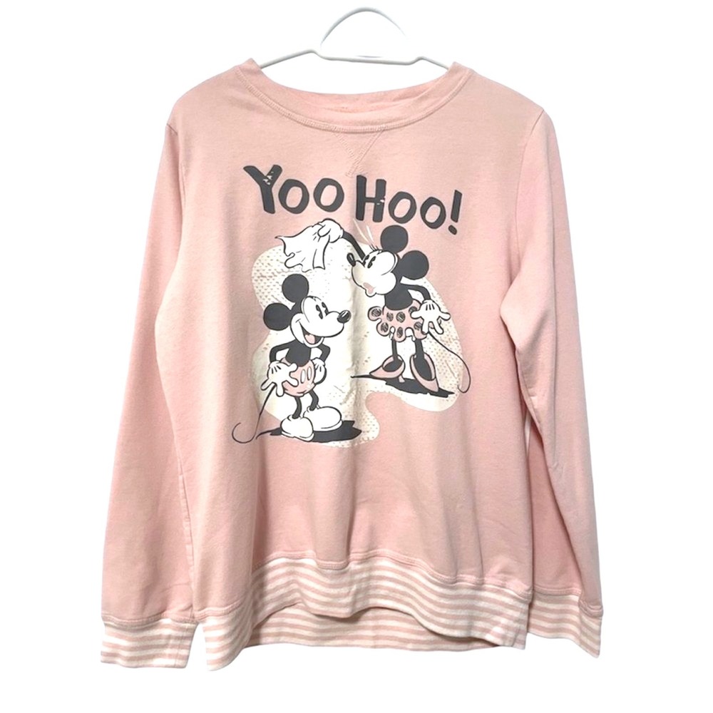 Disney Mickey Minnie Mouse Sweatshirt Pink Yoo Hoo Graphic Sleepwear Womens L